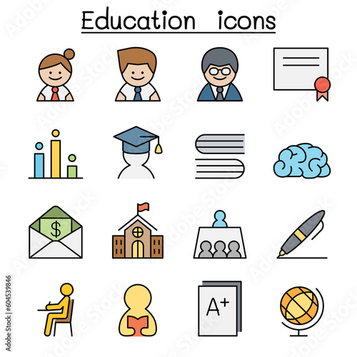 Education and learning color line icon set