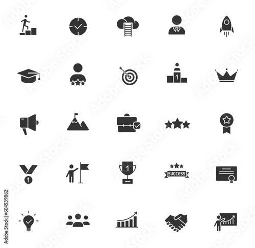 success glyph icons isolated on white background. success glyph icon set for web, mobile apps, ui design, print polygraphy and promo advertising business