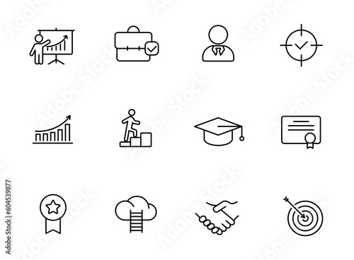 success outline icons isolated on white background. success line icons for web and ui design, mobile apps, print polygraphy and promo advertising business