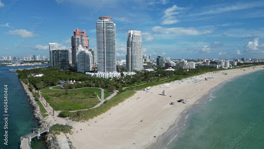 Aerial view of South Point, South Beach, Miami, Florida. South Pointe Park, Government Canal in Miami. Aerial view of South Point, South Beach, Miami, Florida. South Pointe Park, Government Canal in Miami.