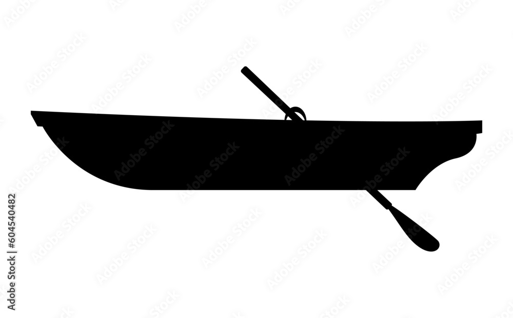 Wooden boat silhouette icon. Simple black boat. Vector illustration isolated on white background. Wooden boat silhouette icon. Simple black boat. Vector illustration isolated on white background.
