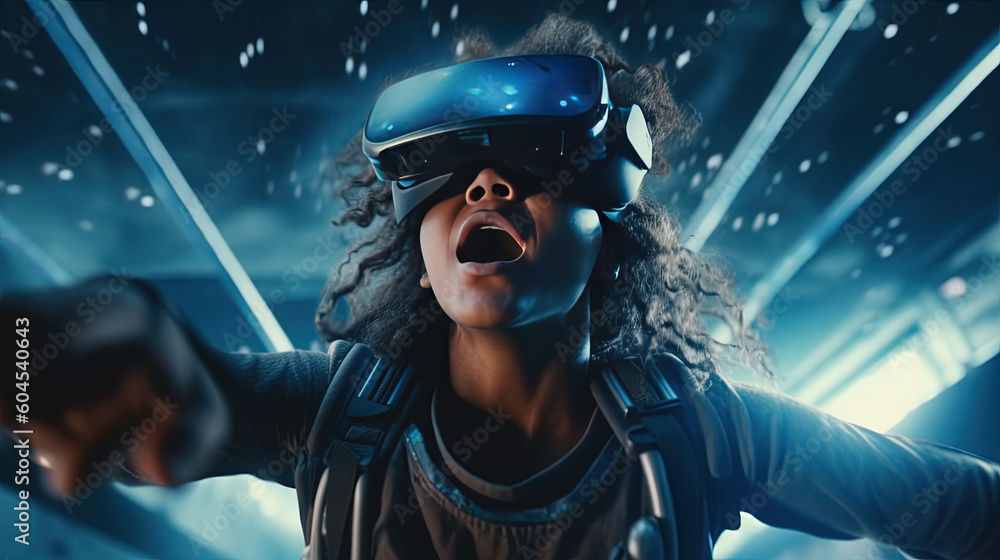 Virtual reality simulation a young woman Virtual reality simulation a young woman