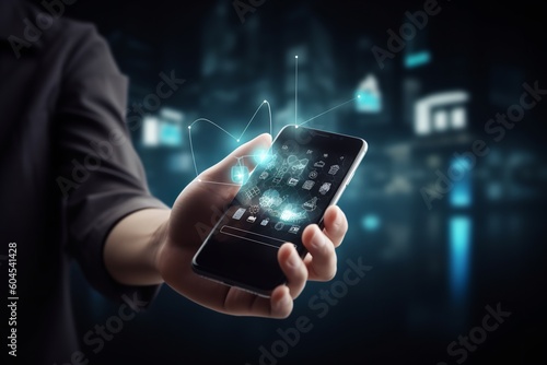 Digital Commerce Connection: Businessman or Customer Using Smartphone to Shop, businessman, customer, smartphone, shop, online shopping, digital commerce, e-commerce, mobile technology,