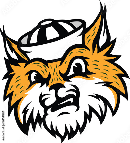 Angry Bobcat Wearing Sailor Hat Mascot Design
