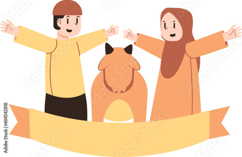 islamic design illustration concept for Happy eid al adha or sacrifice celebration event with people
