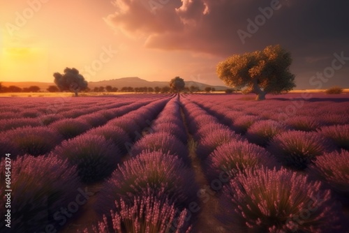 Provencal Splendor  Captivating Purple Lavender Field at Sunset in Laveen  Creating a Serene and Enchanting Scene  purple lavender field  provence  sunset  laveen  nature  landscape  scenic  beauty 
