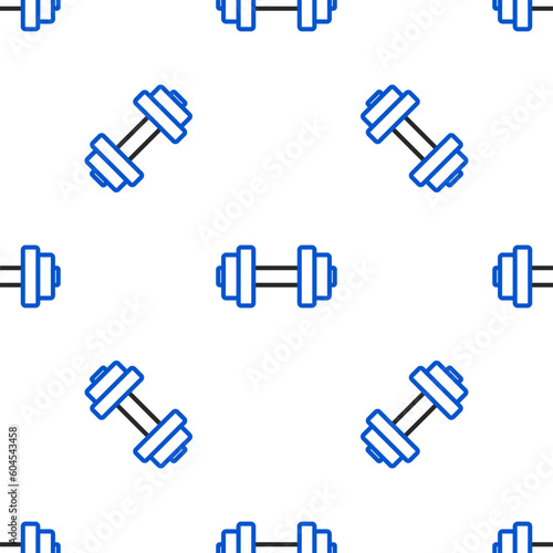 Line Dumbbell icon isolated seamless pattern on white background. Muscle lifting icon, fitness barbell, gym, sports equipment, exercise bumbbell. Colorful outline concept. Vector