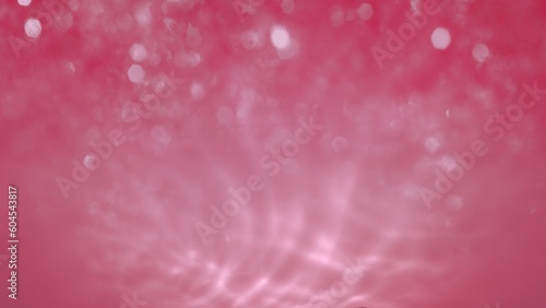 Abstract pink rose sparkling water bokeh glitter mock-up loop background. Concept 3D illustration for luxury showcase product packshot backplate. Elegant spring and summer season backdrop template.