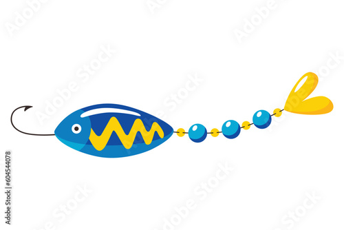 Fishing bait icon. Fish lure with hook isolated on white background. Contemporary fishery lure or wobbler. Fisher accessory. Vector fisherman equipment