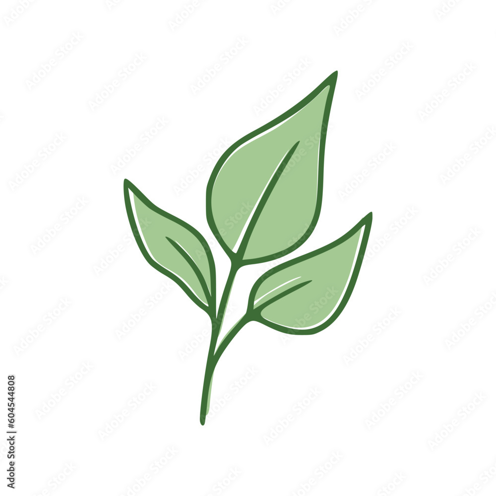 Fototapeta premium Green Leaves flat icon isolated on white background. Vector illustration
