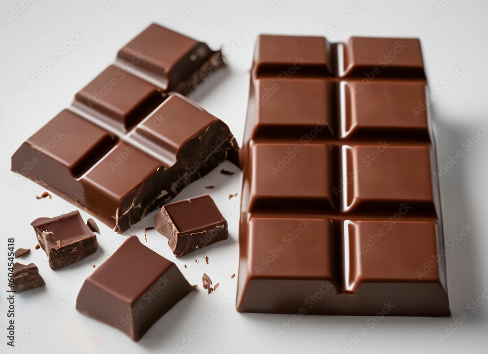 Broken chocolate bar with nuts isolated on white background