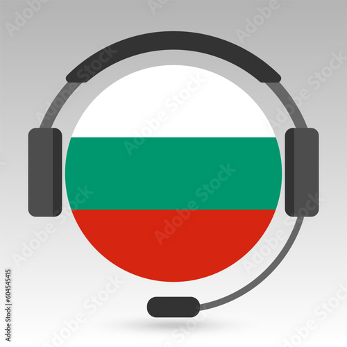 Bulgaria flag with headphones, support sign. Vector illustration.