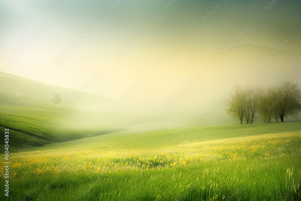 Spring country pastoral illustration, blooming tree with white flowers Generative AI Spring country pastoral illustration, blooming tree with white flowers Generative AI