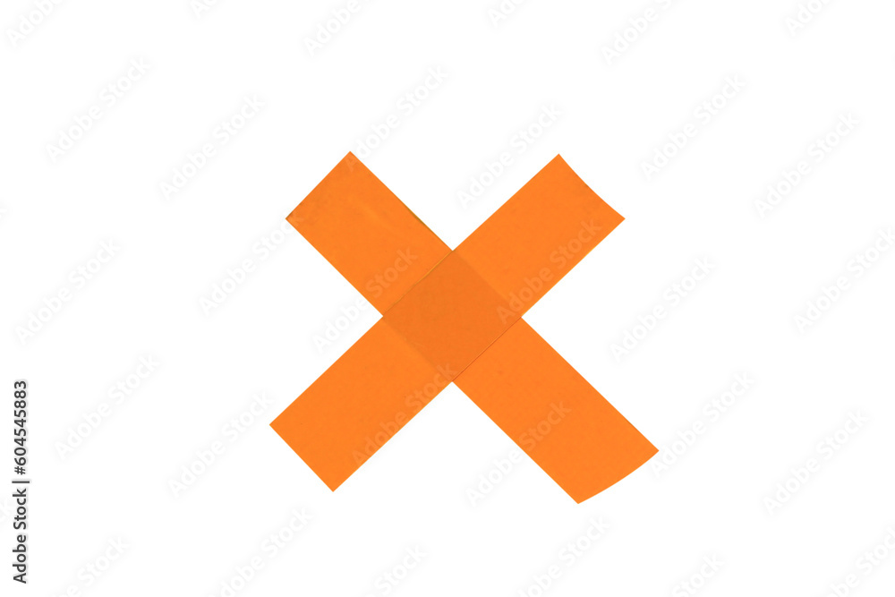 Obraz premium Orange wrong sign, do not paste on the wall, made of scotch tape isolated on white background.