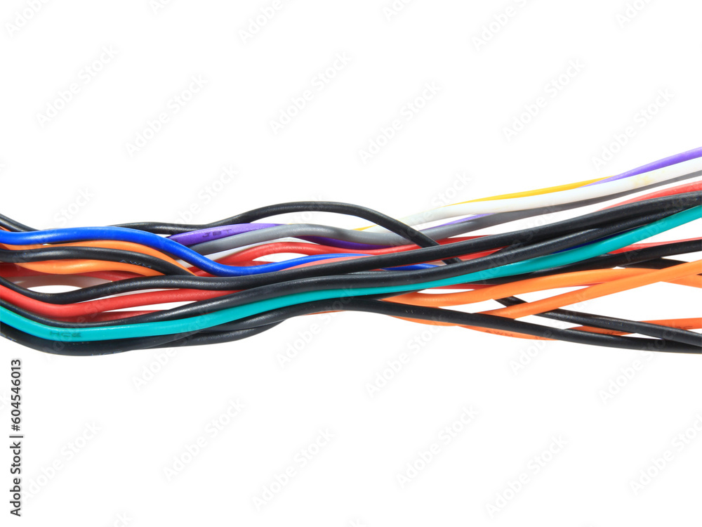 Multicolored wire cable of usb and adapter isolated on white background.Electronic Connector.Selection focus. Multicolored wire cable of usb and adapter isolated on white background.Electronic Connector.Selection focus.