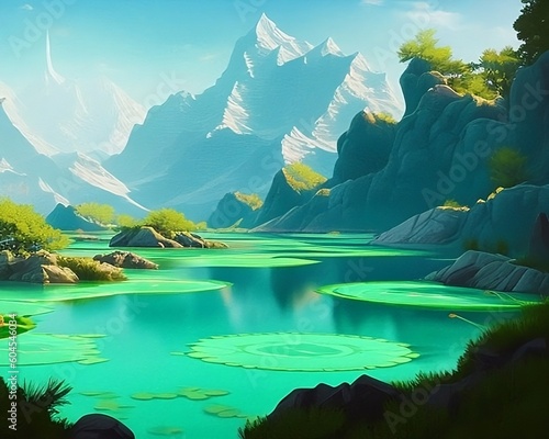 greenlake in the mountains, created with Gernerative AI