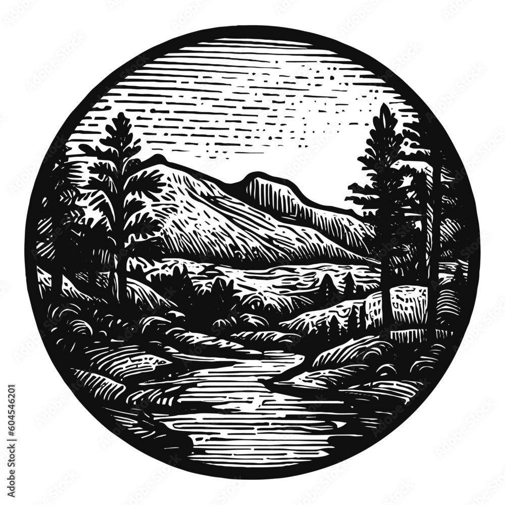 nature landscape in a circle vector illustration Stock Vector | Adobe Stock