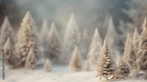 Winter fir trees and pines. Christmas and New Year background. Festive seasonal Christmas bright background. Holiday poster and banner, greeting card. generative ai