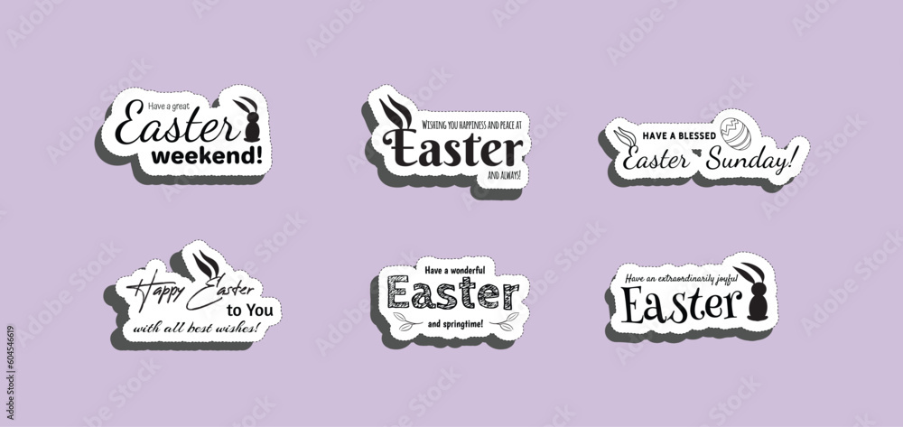 Vector happy easter day emblem set colorfull typography style for greeting card text templates, label, badges, decoration, sale banner, party, poster, promotion, tag, decoration.