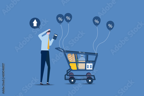 Food price inflation. impact on economic growth. inflation rises due to monetary value growth. vector illustration.