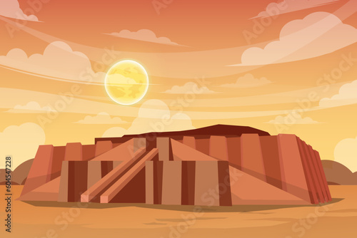 Beautiful landscape ziggurat with full moon in Iraq vector
