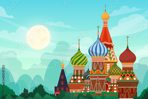 Beautiful landscape Kremlin Saint Basil Cathedral in Moscow vector