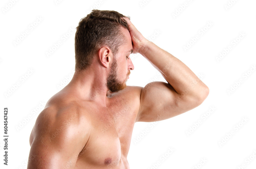 Poor health. Men's problems. Attractive man posing in the studio. Poor health. Men's problems. Attractive man posing in the studio.