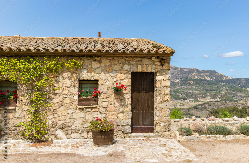 Small cottage overlooking the mountains in historic village Siurana, Spain
