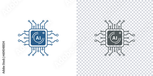 Artificial intelligence AI processor chip icon.Linear artificial intelligence sign with editable stroke, Mini AI CPU icon in flat style.Vector illustration.