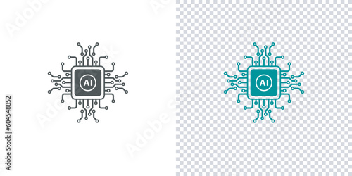 Artificial intelligence AI processor chip icon.Linear artificial intelligence sign with editable stroke, Mini AI CPU icon in flat style.Vector illustration.