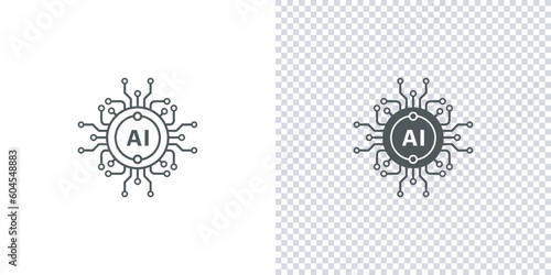 Artificial intelligence AI processor chip icon.Linear artificial intelligence sign with editable stroke, Mini AI CPU icon in flat style.Vector illustration.