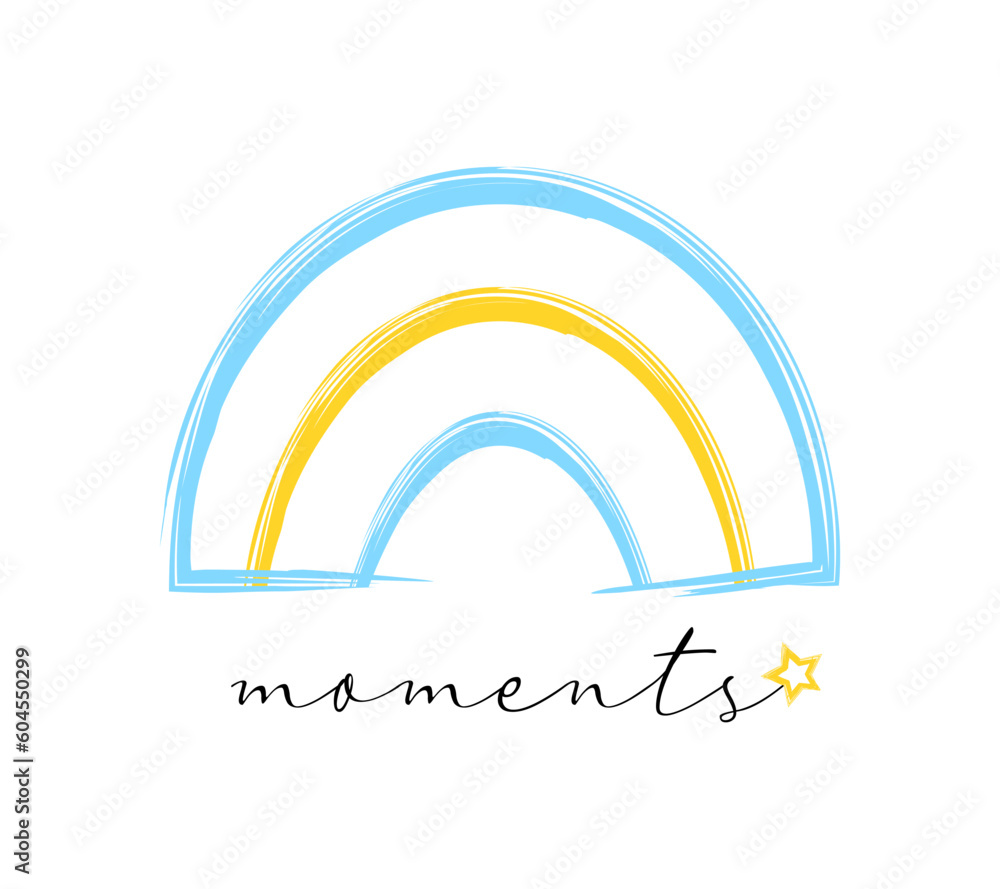 Obraz premium Watercolour textured rainbow drawing. Cute life moments card or t-shirt print template. Vector nursery wal art poster print, colorful boho illustration.