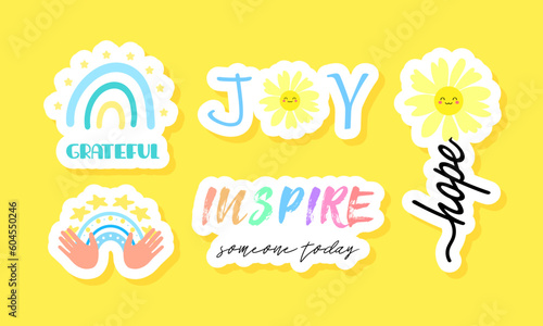 Positive feeling, christian religion sticker set. Cute vector notebook label clip art.