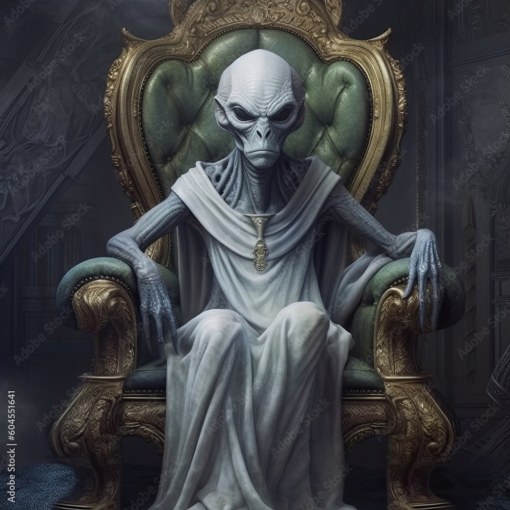 Obraz premium Alien pharaoh on a throne ruling. Generative AI