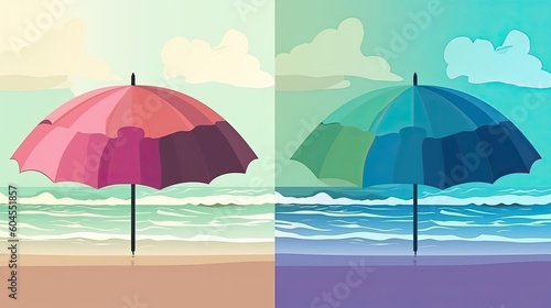 Two umbrellas on the beach. Generative AI