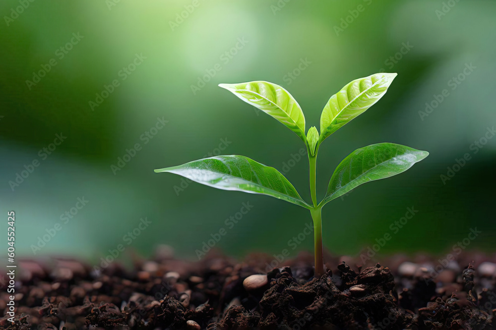 Naklejka premium Growth Trees concept Coffee bean seedlings nature background Beautiful green