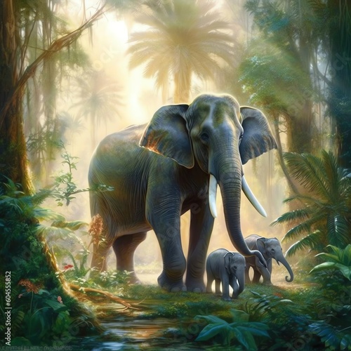 una linda familia de elefantes en la selva