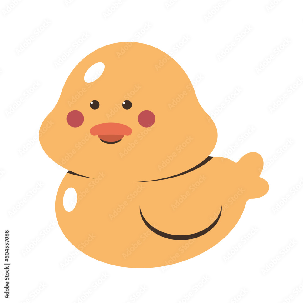 Fototapeta premium Cute yellow bathroom duck vector cartoon character isolated on a white background.