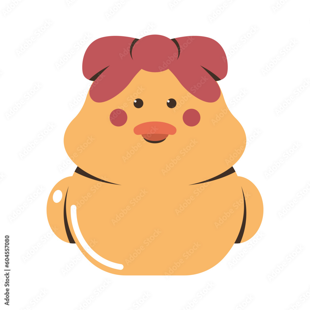 Obraz premium Cute bathroom rubber duck with red bow vector cartoon character isolated on a white background.