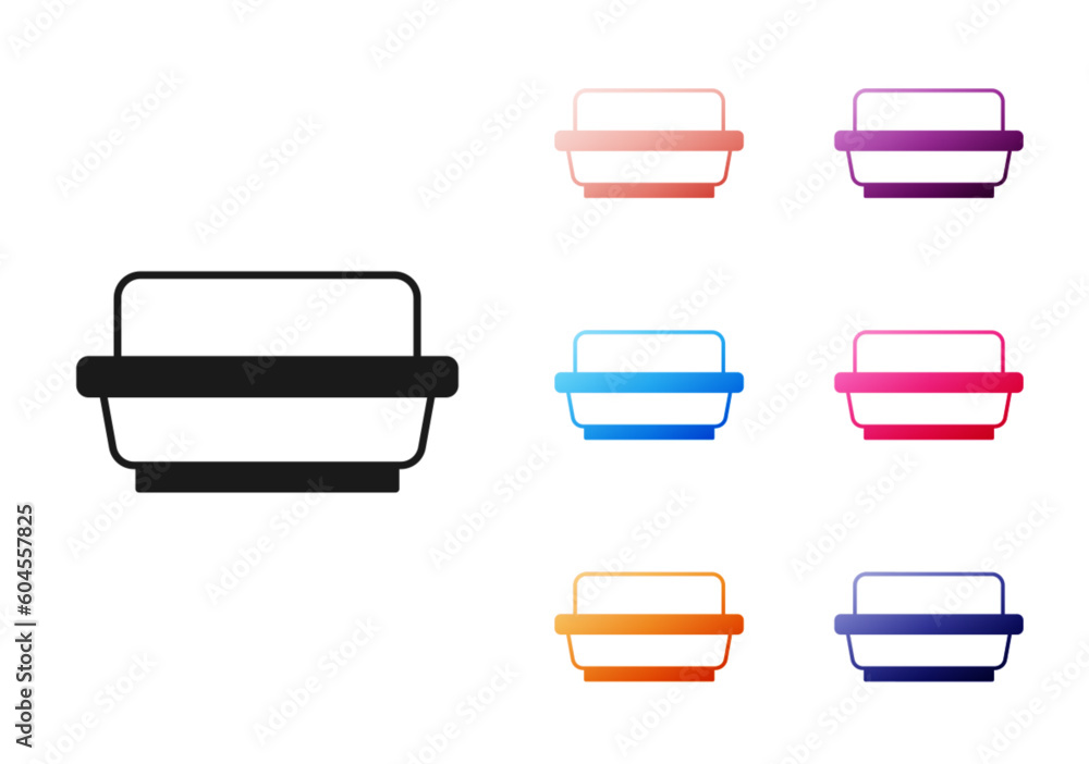 Black Butter in a butter dish icon isolated on white background. Butter brick on plate. Milk based product. Natural dairy product. Set icons colorful. Vector Black Butter in a butter dish icon isolated on white background. Butter brick on plate. Milk based product. Natural dairy product. Set icons colorful. Vector