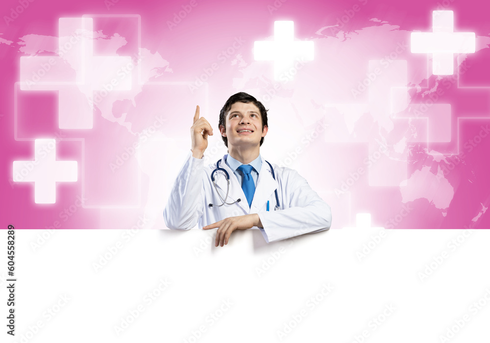 Doctor with banner Doctor with banner
