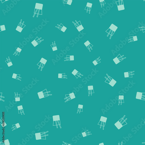 Green Laboratory glassware or beaker icon isolated seamless pattern on green background. Vector