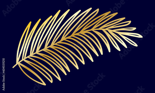 Golden doodle palm leaf. Design element