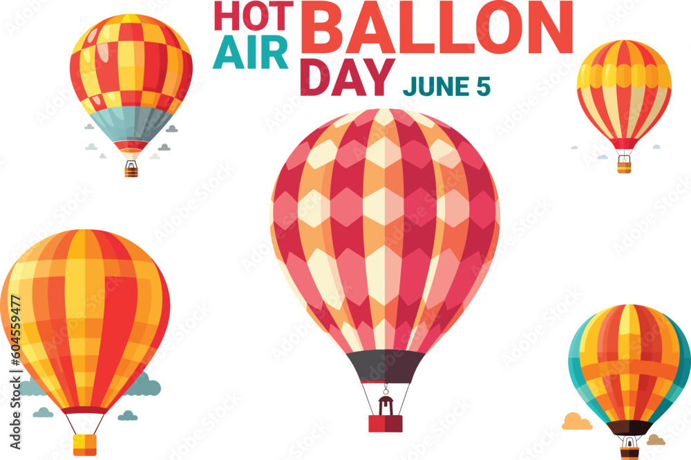 hot air balloon vector. red, orange, yellow, blue color. to celebrate hot air ballon day on june 5. eps