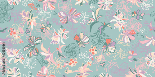 Hand drawn floral abstract seamless pattern