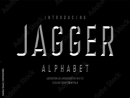 Chisel style alphabet design with uppercase, number and symbols