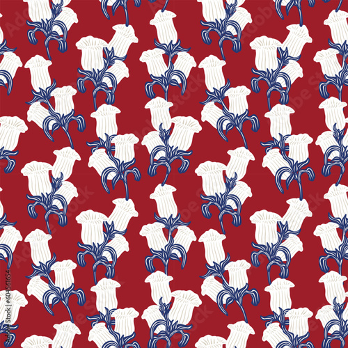 Red Oriental Floral Seamless Pattern Design Background
