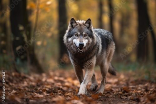 Adorable wolf in the forest. Generative AI