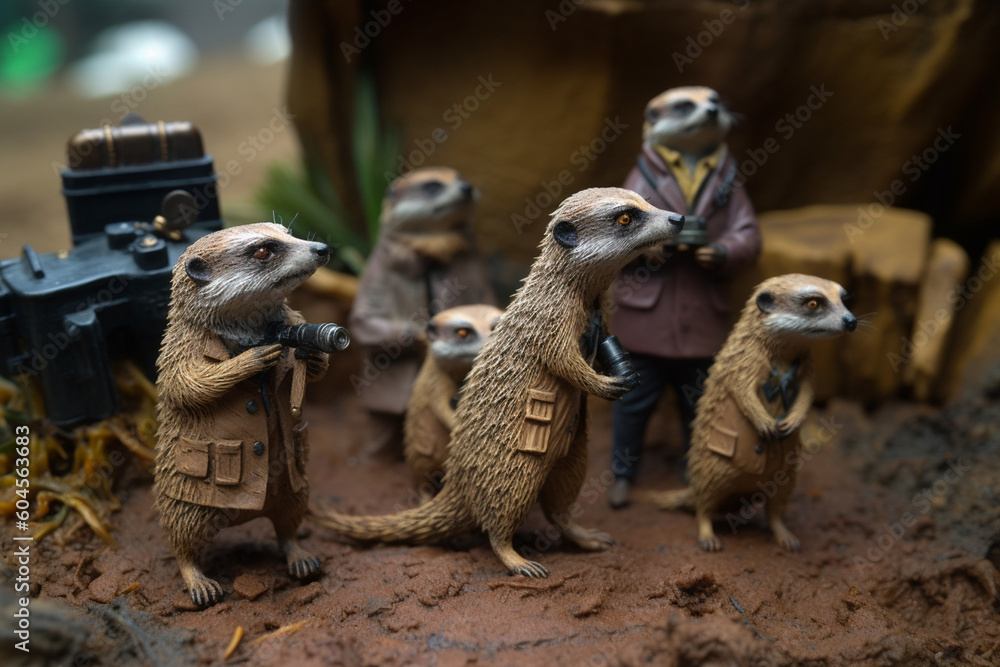 A team of meerkats running a detective agency, solving mysteries while keeping an eye out for danger. | Generative Ai