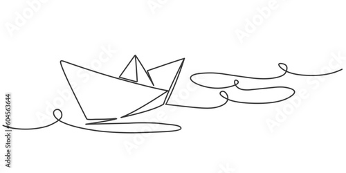 Paper boat line art style vector illustration